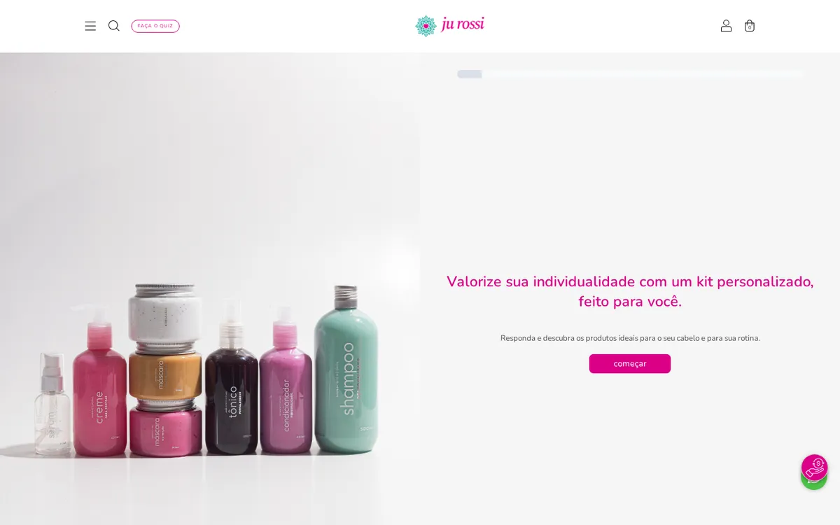 Página da loja Ju Rossi Cosméticos com o quiz Magoquiz aberto