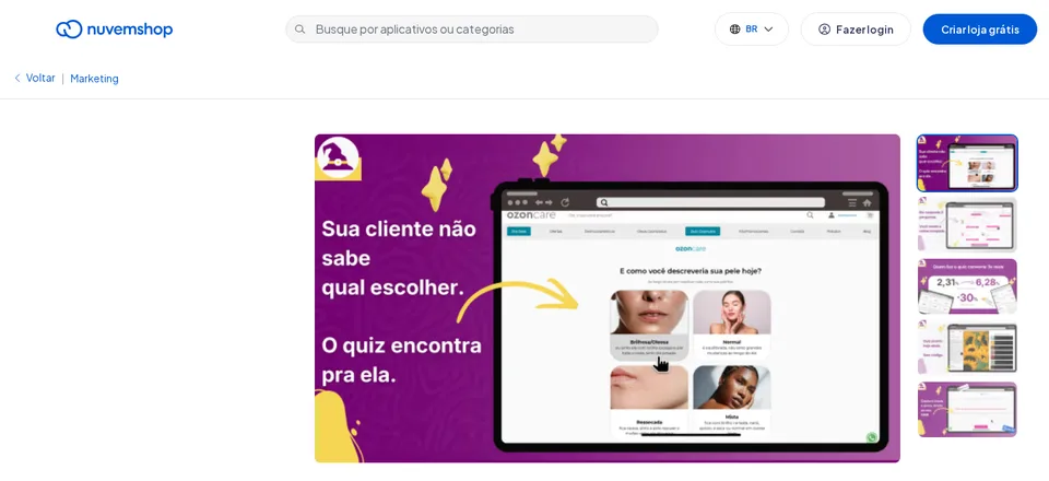 Página do Magoquiz na Loja de Aplicativos Nuvemshop