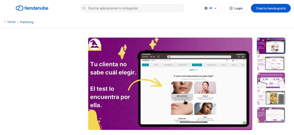 Página do Magoquiz na Tienda de Aplicaciones Tiendanube